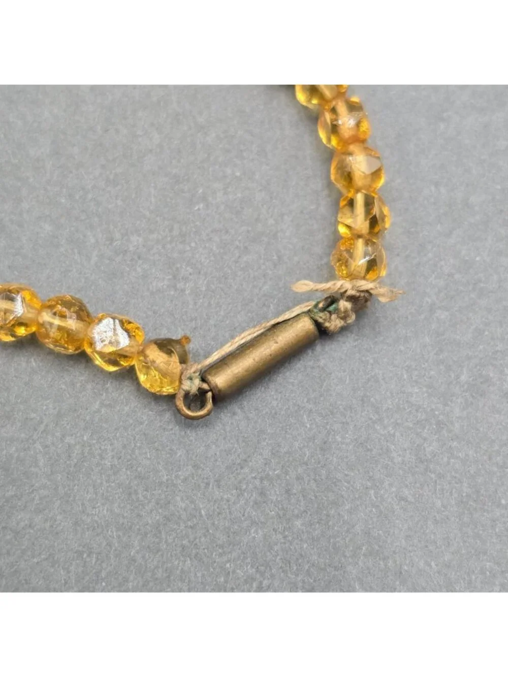 Art Deco Citrine Crystal Necklace Vintage Graduated Cut Bohemian Glass Bead Stat - Picture 10 of 16